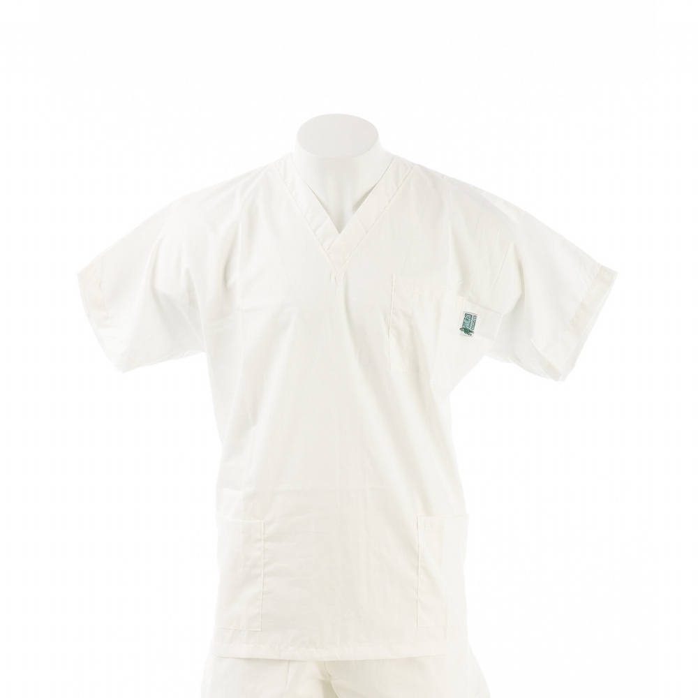Ivory Short Sleeve Scrub Top with Side Pockets 100% Cotton