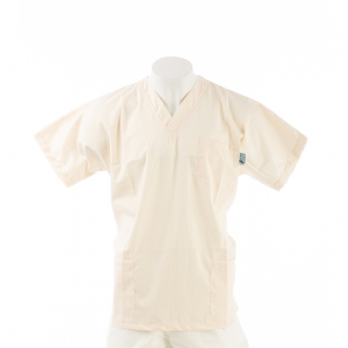  Natural Short Sleeve Scrub Top with Side Pockets 100% Cotton