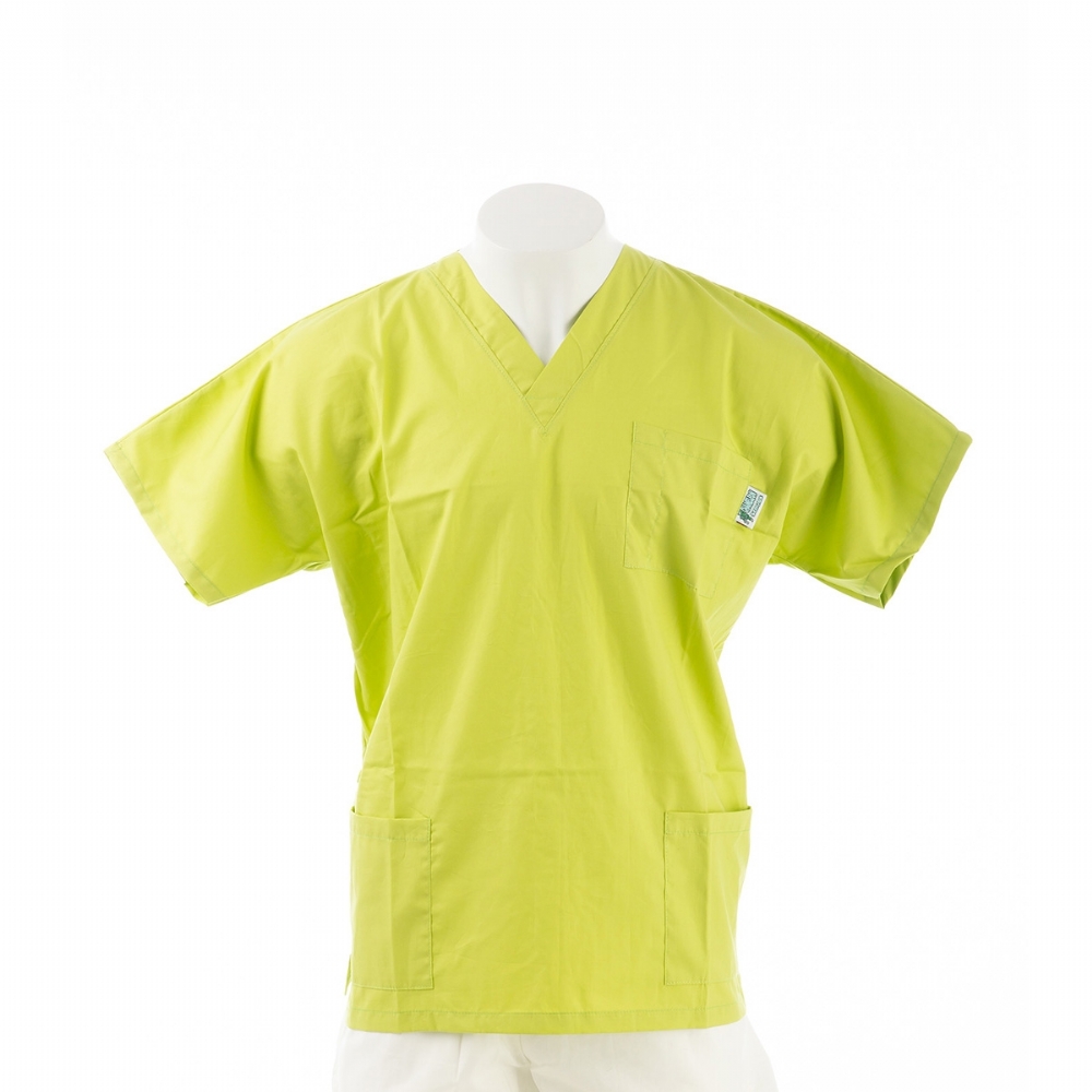 Chartreuse Short Sleeve Scrub Top with Side Pockets 100% Cotton