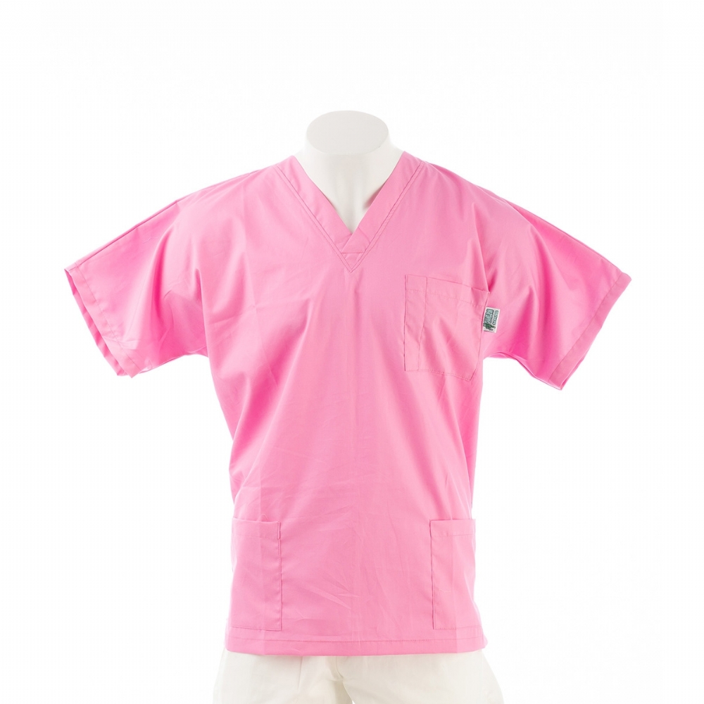Sugar Pink Short Sleeve Scrub Top with Side Pockets 100% Cotton