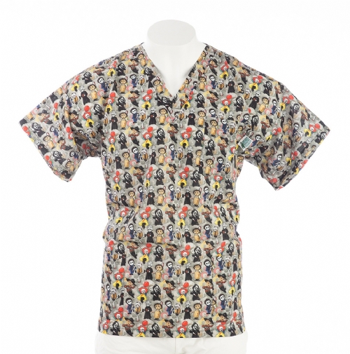 Halloween Cartoon Scary's Short Sleeve Scrub Top 100% Cotton