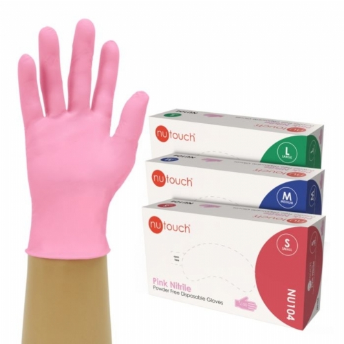 NU104 Nutouch Pink Nitrile Powder-Free Disposable Gloves – Latex Free Medical & Industrial PPE