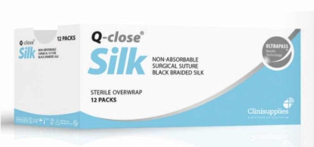 Q-close Silk Non-Absorbable Surgical Suture – USP 5-0 – 75 cm – Black – 3/8 Circle Reverse Cutting 13 mm Needle (Box of 12)