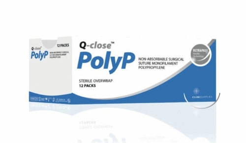Q-close Poly P Non-Absorbable Monofilament Polypropylene Surgical Suture – USP 3/0 – 90 cm – Blue – 1/2 Circle Taper Point Double Armed 26 mm Needles (Box of 12)