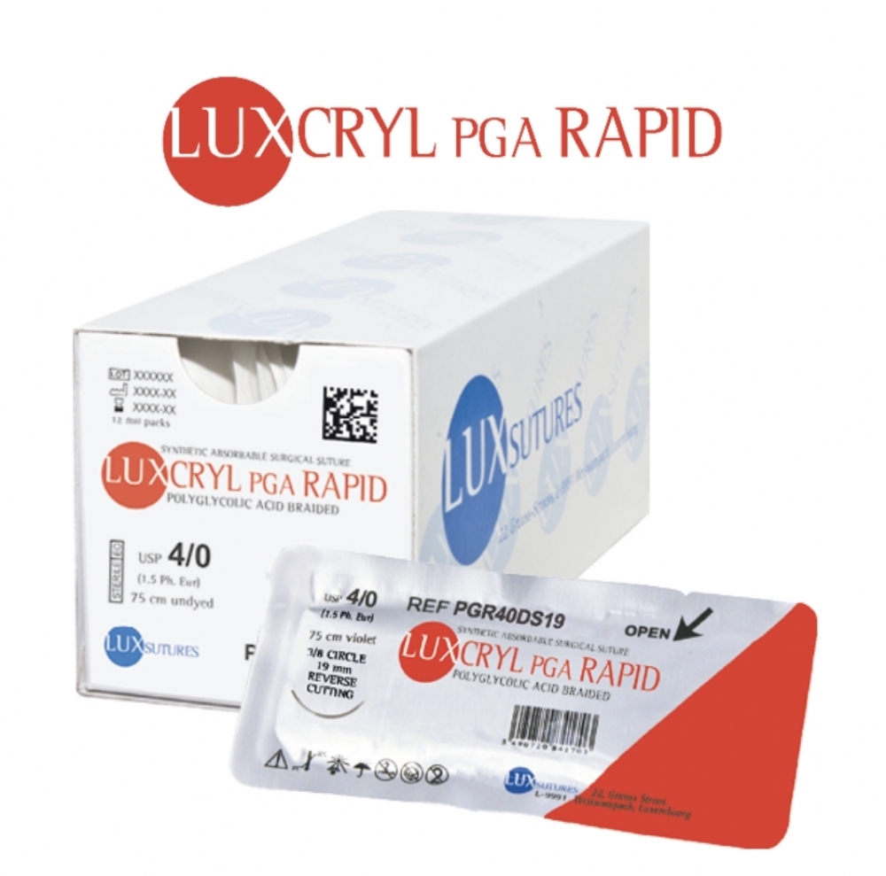 LUXCRYL PGA Rapid Absorbable Braided Surgical Suture – USP 1 – 75 cm – Undyed – HR 48 (48 mm) Reverse Cutting Needle (Box of 12)