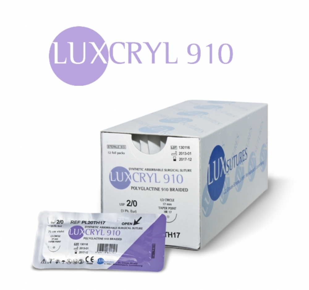 LUXCRYL 910 Polyglactin 910 Absorbable Braided Surgical Suture – USP 2 – 250 cm – Violet – LIGAPACK Suture Only, No Needle (Box of 12)