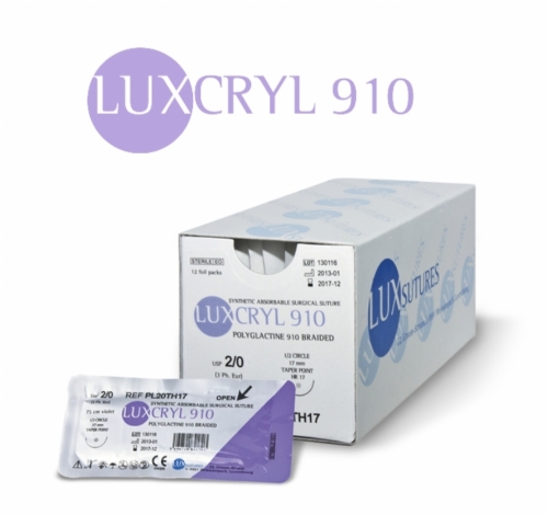 LUXCRYL 910 Polyglactin 910 Absorbable Braided Surgical Suture – USP 3/0 – 75 cm – Violet – DS 19 (19 mm) Cutting Needle (Box of 12)