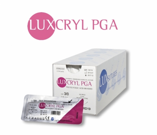 LUXCRYL PGA Polyglycolic Acid (PGA) Absorbable Braided Surgical Suture – USP 1 – 90 cm – Violet – HR 36 (36 mm) Round-Bodied Taper Needle (Box of 12)