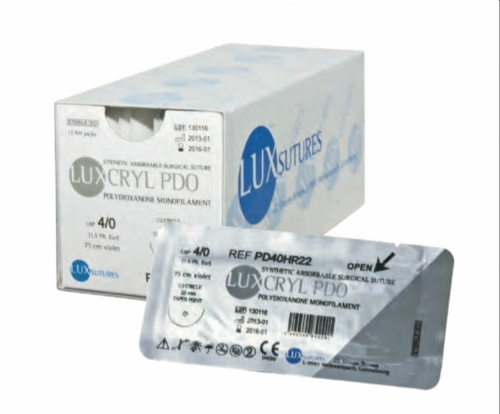 LuxSutures LUXCRYL PDO Absorbable Surgical Suture – USP 6/0 – 75 cm – Violet – HR 13 (13 mm) Round-Bodied Taper Needle (Box of 12)