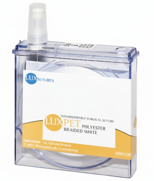 LuxSutures LUXPET POLYESTER White Veterinary Non-Absorbable Surgical Suture – USP 2/0 – 100 cm – White – Cassette (1 Pc.)