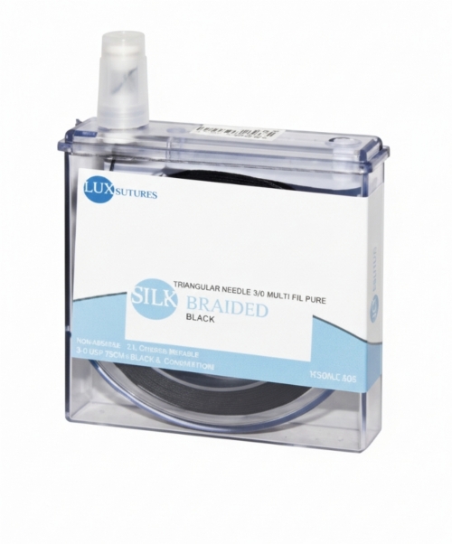 LuxSutures SILK BRAIDED BLACK Veterinary Non-Absorbable Surgical Suture – USP 2/0 – 100 cm – Black (1 Pc.)