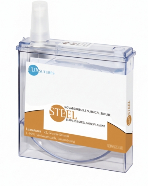 LuxSutures STEEL Stainless Steel Monofilament Veterinary Non-Absorbable Surgical Suture – USP 4/0 – 50 cm – Metallic – Cassette (1 Pc.)