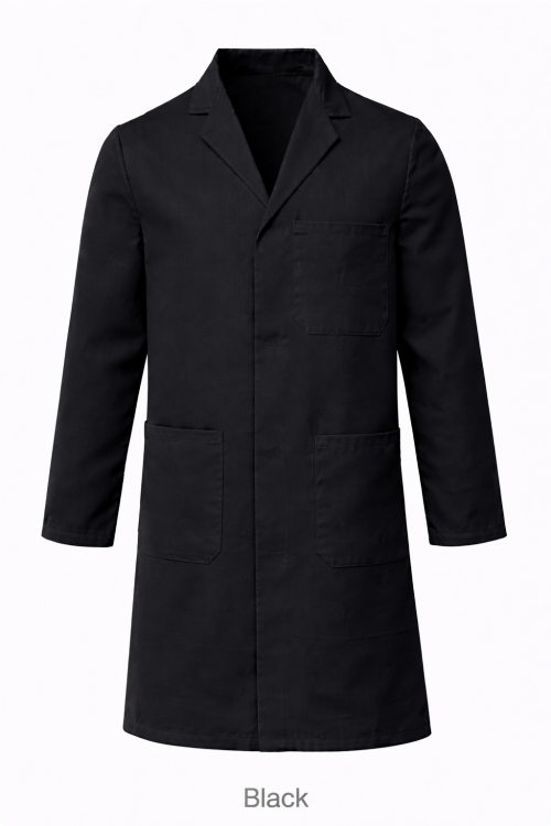 Lab Coat Stud Fastening - 100% Cotton - Black