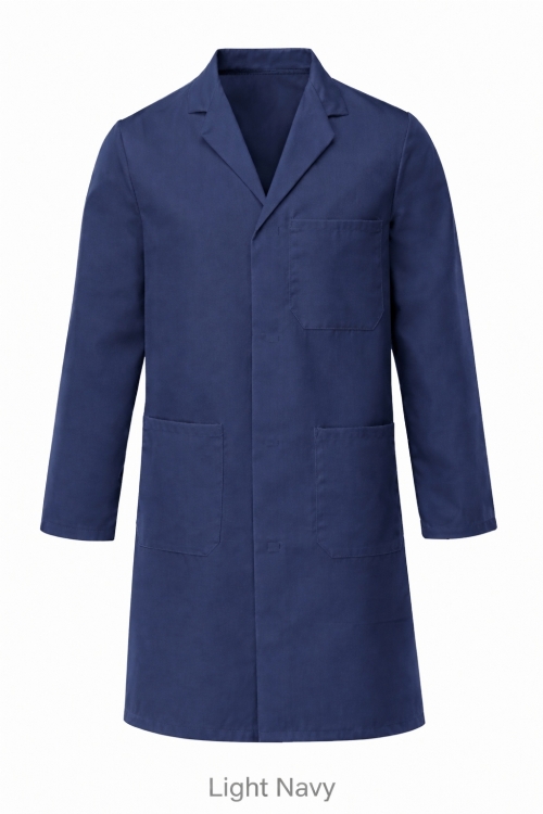 Lab Coat Stud Fastening - 100% Cotton - Light Navy