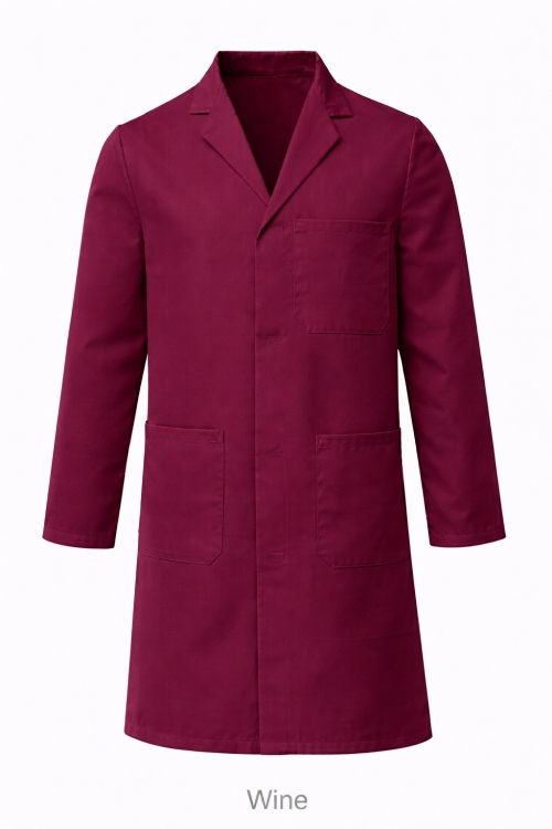 Lab Coat Stud Fastening - 100% Cotton - Wine