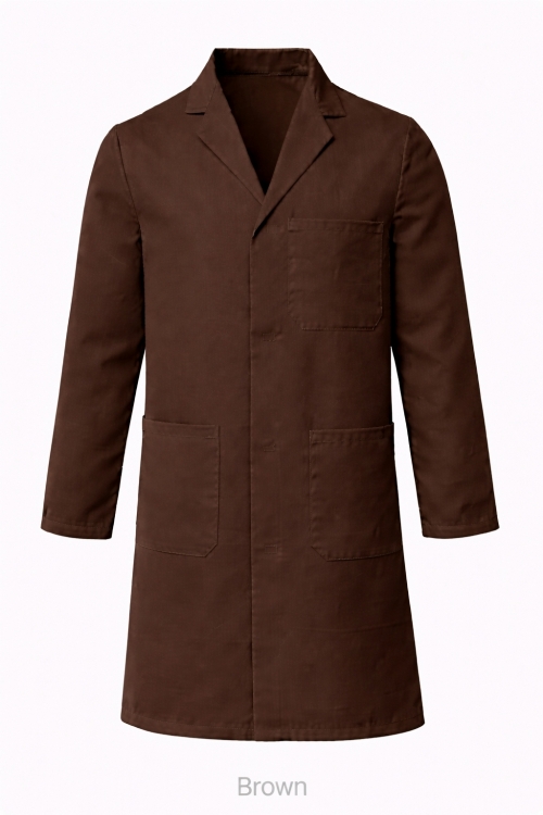 100% Cotton Drill Lab Coat - Button Fastening - Brown