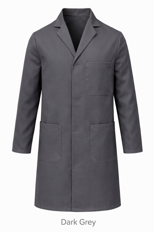 100% Cotton Drill Lab Coat - Button Fastening - Dark Grey