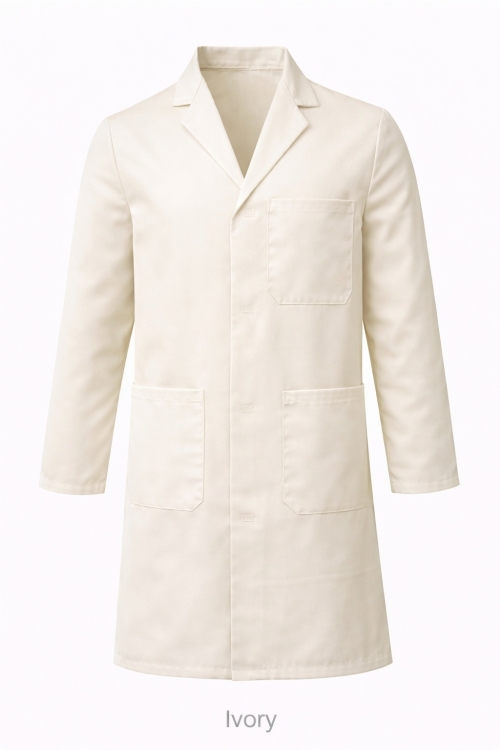 100% Cotton Drill Lab Coat - Button Fastening - Ivory