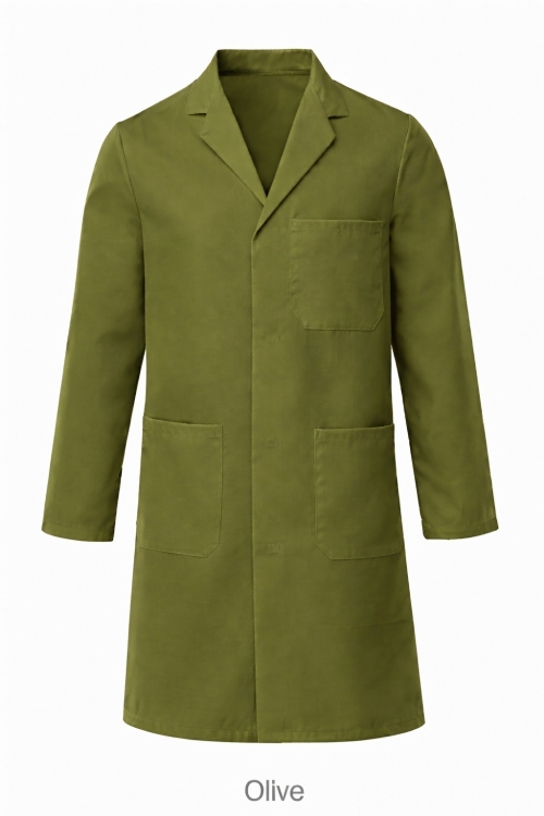 100% Cotton Drill Lab Coat - Button Fastening - Olive