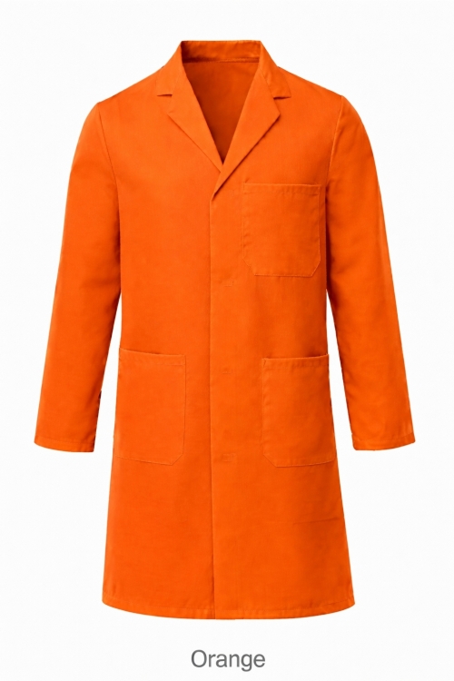 100% Cotton Drill Lab Coat - Button Fastening - Orange