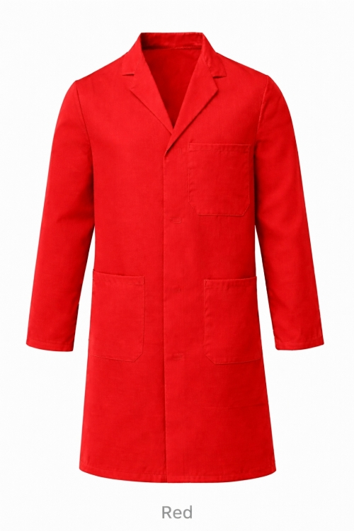 100% Cotton Drill Lab Coat - Button Fastening - Red