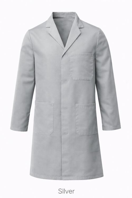 100% Cotton Drill Lab Coat - Button Fastening - Silver