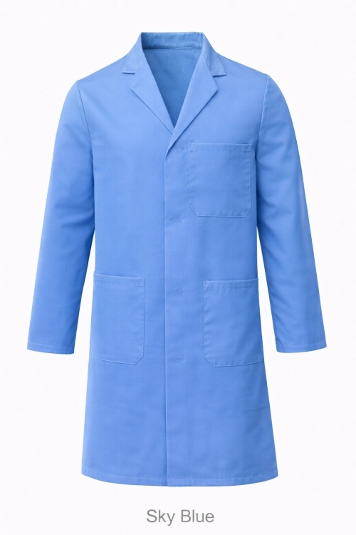 100% Cotton Drill Lab Coat - Button Fastening - Sky Blue