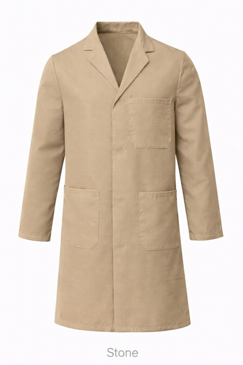 100% Cotton Drill Lab Coat - Button Fastening - Stone
