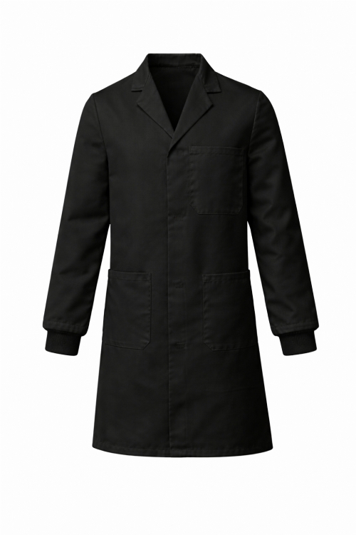 Lab Coat Stud Fastening Rib Cuff - 100% Cotton - Black