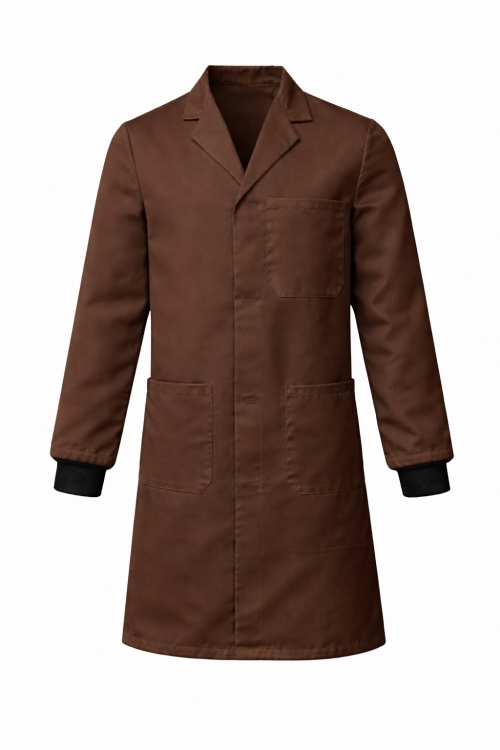 Lab Coat Stud Fastening Rib Cuff - 100% Cotton - Brown
