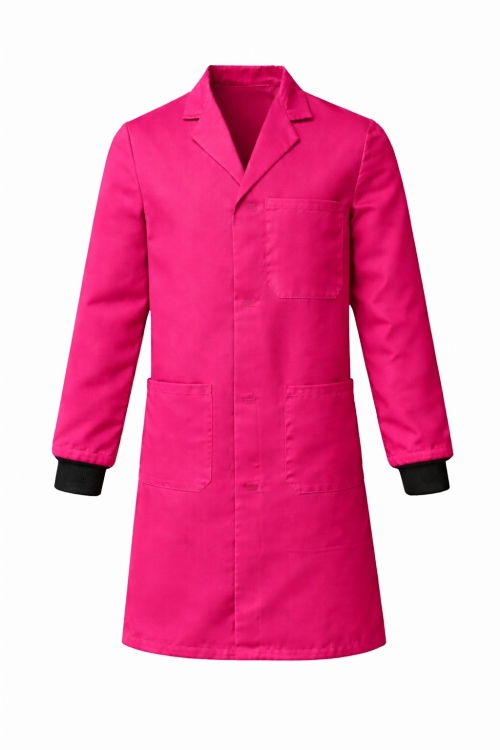 Lab Coat Stud Fastening Rib Cuff - 100% Cotton - Cerise