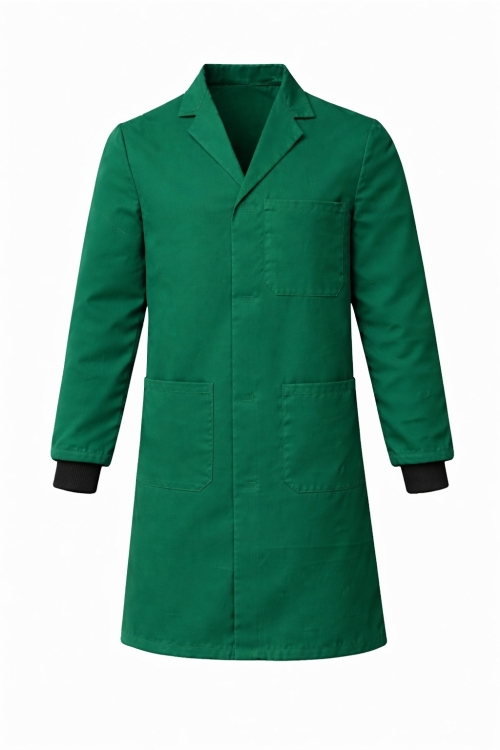 Lab Coat Stud Fastening Rib Cuff - 100% Cotton - Emerald