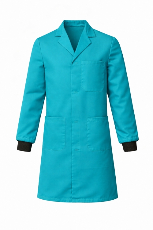 Lab Coat Stud Fastening Rib Cuff - 100% Cotton - Kingfisher