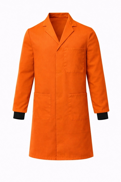 Lab Coat Stud Fastening Rib Cuff - 100% Cotton - Orange
