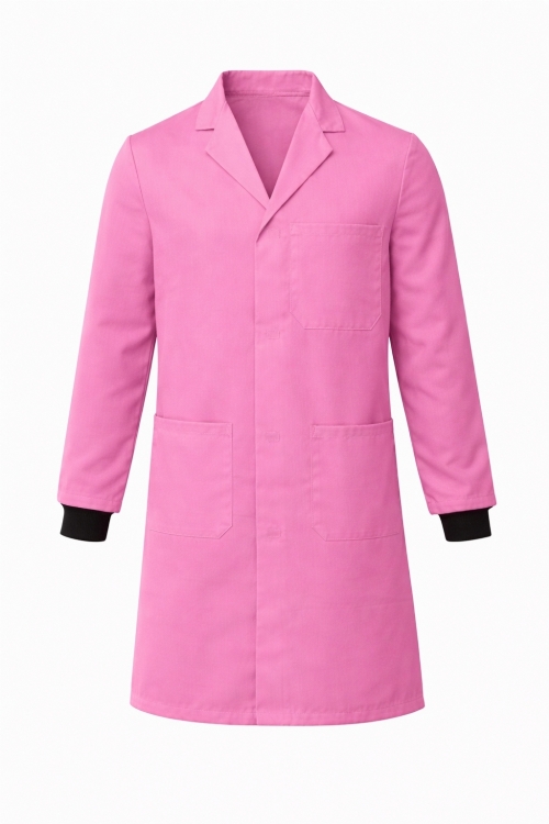 Lab Coat Stud Fastening Rib Cuff - 100% Cotton - Pink