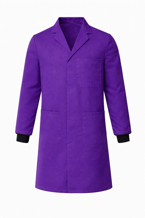 Lab Coat Stud Fastening Rib Cuff - 100% Cotton - Purple
