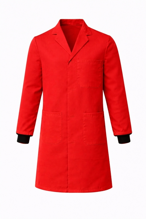 Lab Coat Stud Fastening Rib Cuff - 100% Cotton - Red