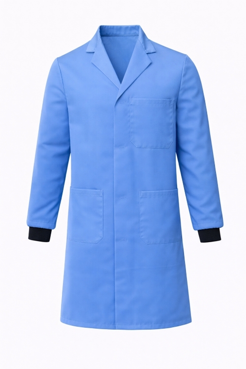 Lab Coat Stud Fastening Rib Cuff - 100% Cotton - Sky Blue