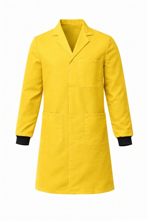 Lab Coat Stud Fastening Rib Cuff - 100% Cotton - Yellow