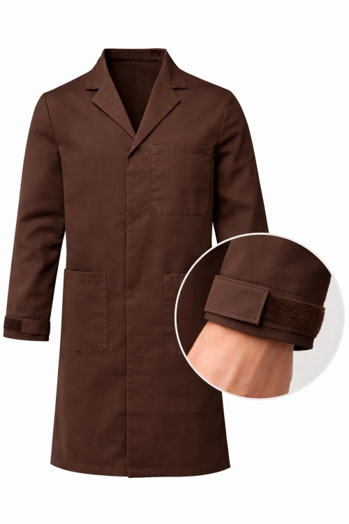 Autoclavable Lab Coat Velcro Cuffs - 100% Cotton Drill - Brown