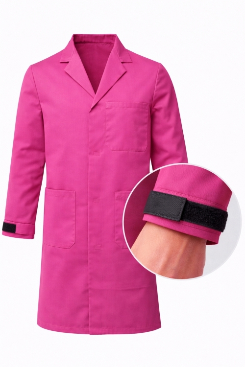 Autoclavable Lab Coat Velcro Cuffs - 100% Cotton Drill - Cerise