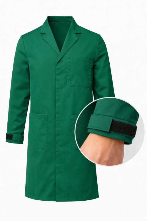Autoclavable Lab Coat Velcro Cuffs - 100% Cotton Drill - Emerald