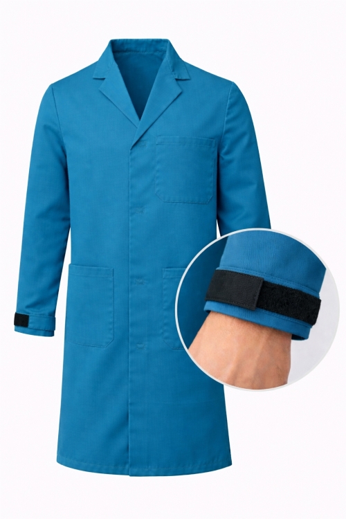 Autoclavable Lab Coat Velcro Cuffs - 100% Cotton Drill - Kingfisher