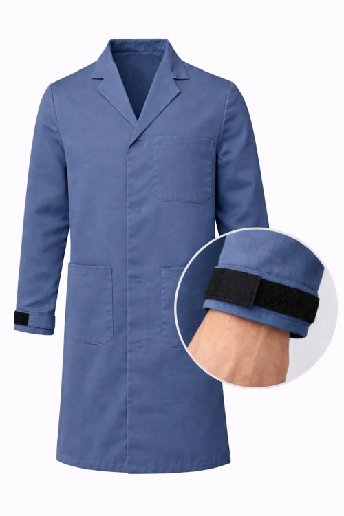 Autoclavable Lab Coat Velcro Cuffs - 100% Cotton Drill - Light Navy