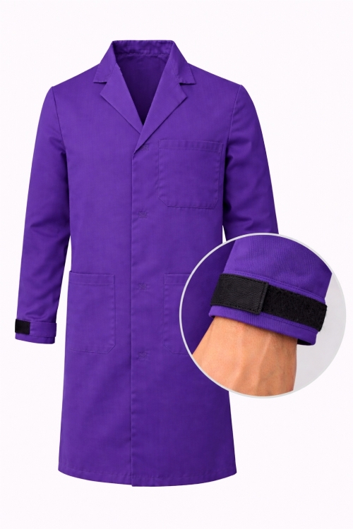Autoclavable Lab Coat Velcro Cuffs - 100% Cotton Drill - Purple