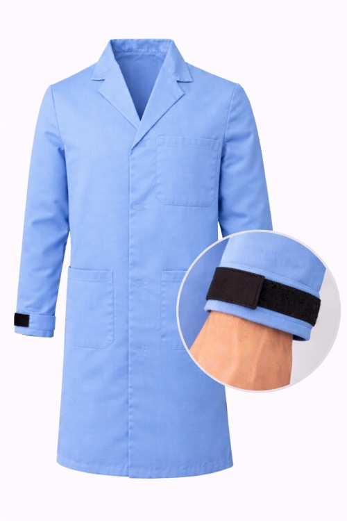 Autoclavable Lab Coat Velcro Cuffs - 100% Cotton Drill - Sky Blue