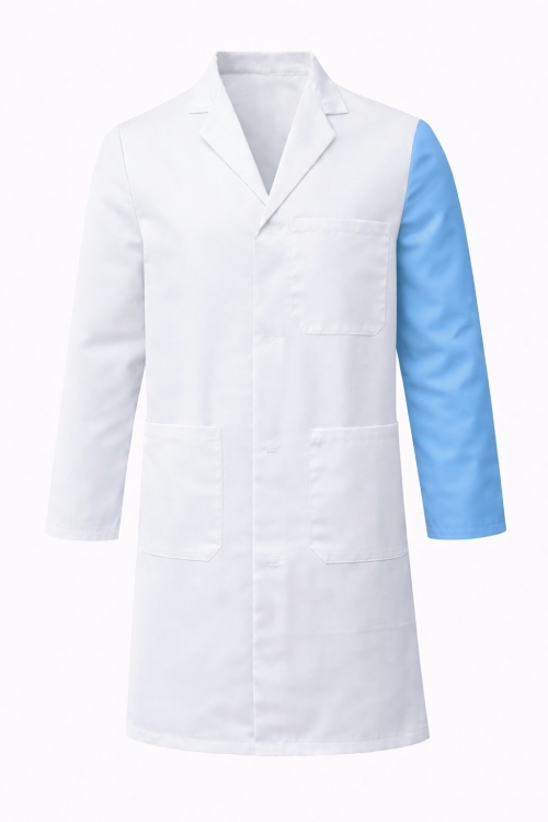 100% Cotton Drill Lab Coat - Visitor Identification (Sky Blue Sleeve)