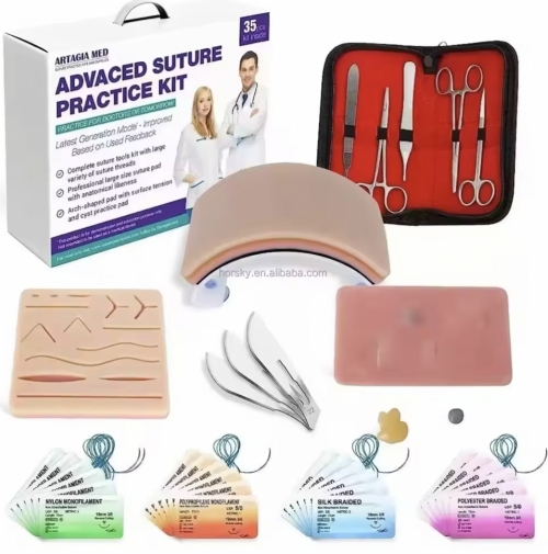Professional Advanced Suturing Practice Kit – Stainless Steel Surgical Instruments & Silicone Suture Training Pad